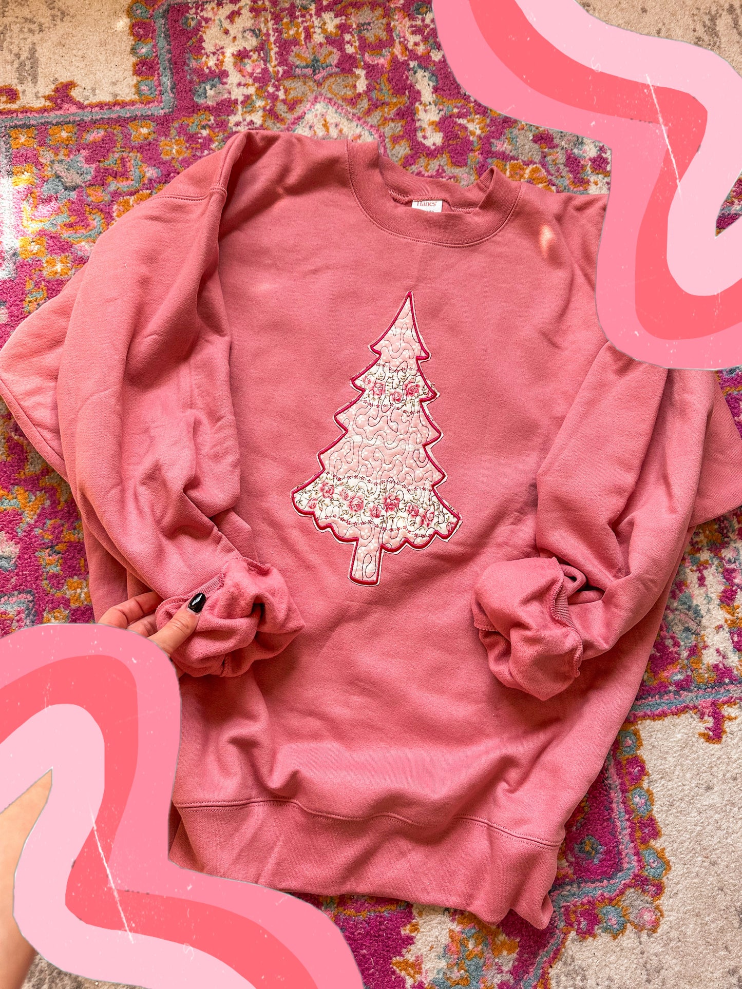 pretty in pink christmas tree embroidered crewneck // PRE-ORDER