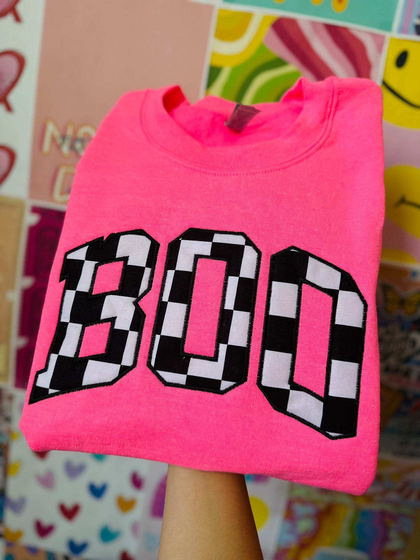 checkered boo embroidered crewneck // PRE-ORDER