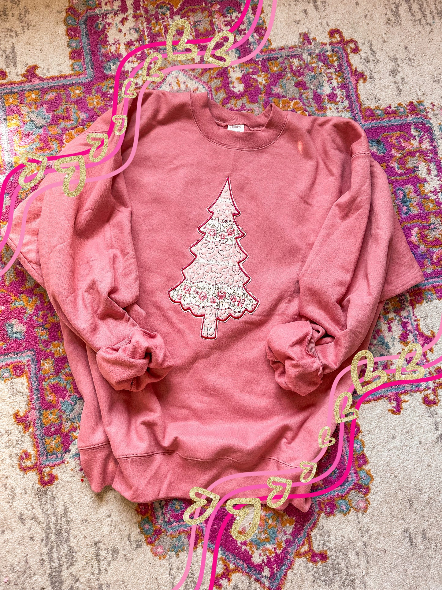 pretty in pink christmas tree embroidered crewneck // PRE-ORDER