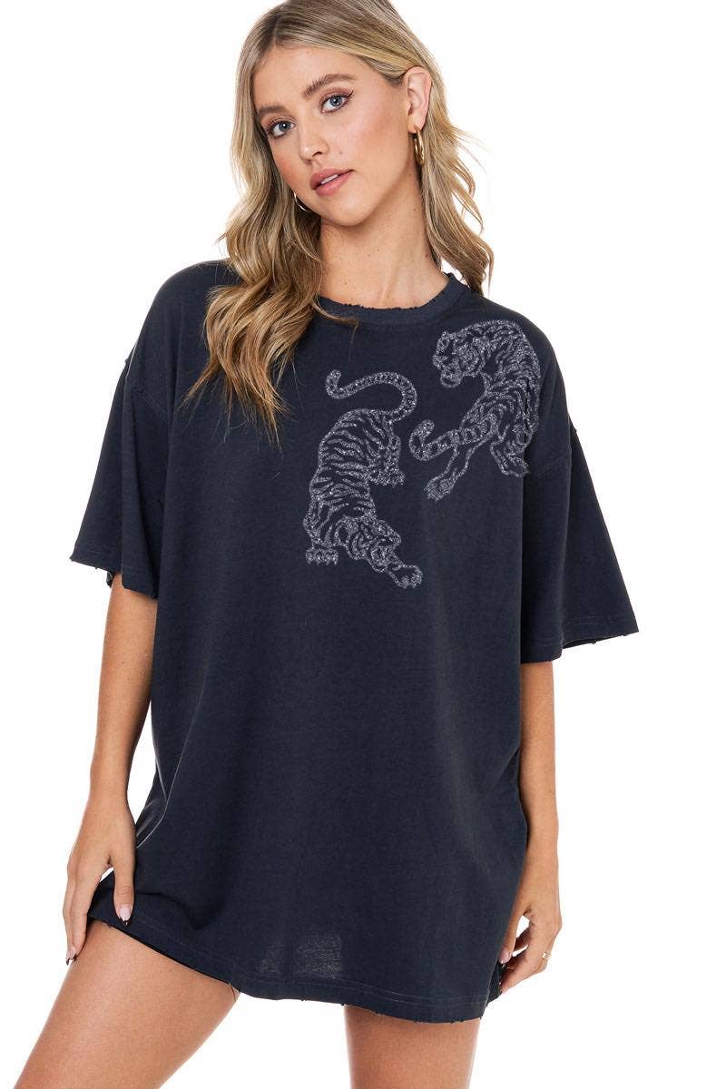 GLITTER' Gunmetal Tigers Vintage Graphic S/S Oversized Tee