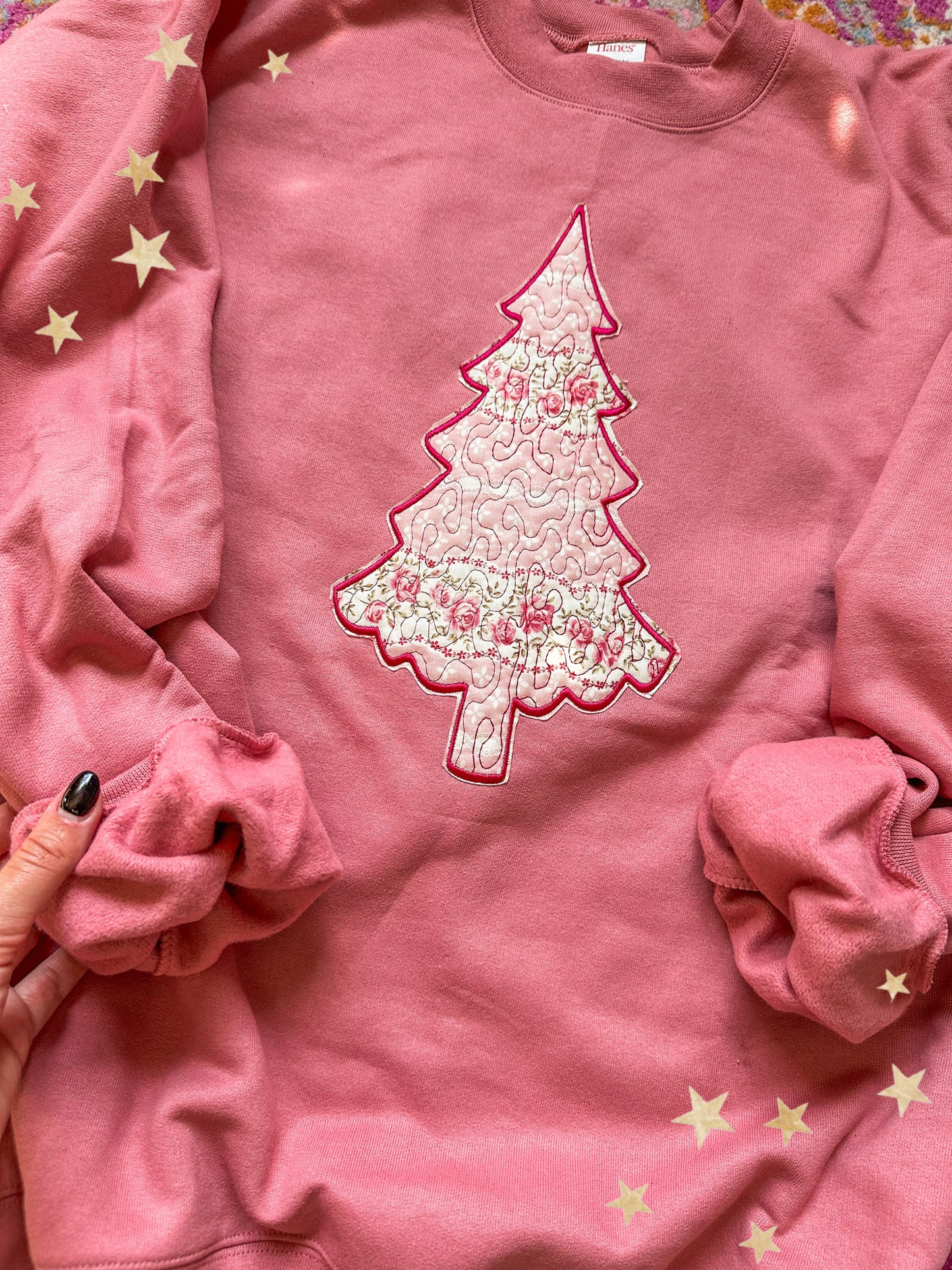 pretty in pink christmas tree embroidered crewneck // PRE-ORDER