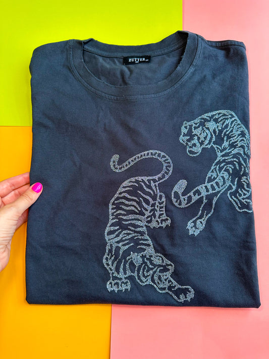 GLITTER' Gunmetal Tigers Vintage Graphic S/S Oversized Tee