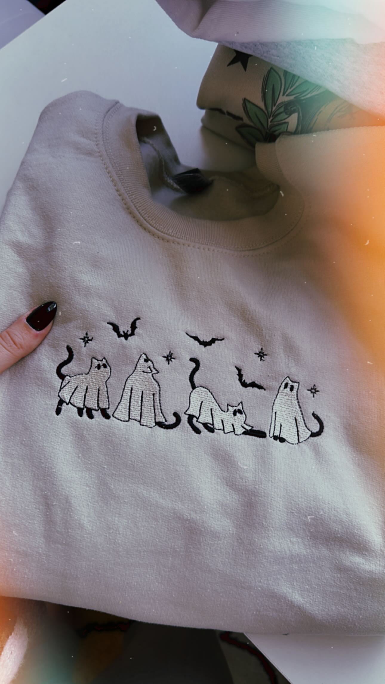 spooky kitties embroidered crewneck // PRE-ORDER